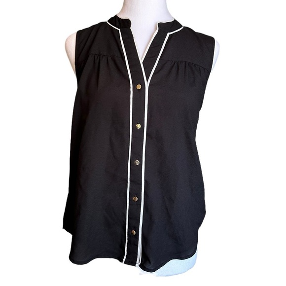 Calvin Klein Black White Trim Sleeveless Blouse size Small - Picture 4 of 17